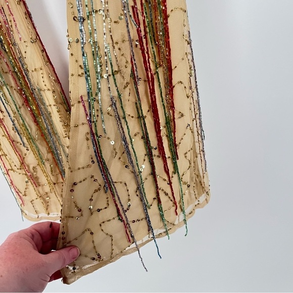 Nasty Gal Yellow Tan Tassel Beaded Sequin Flare Pants NWT sz 8 - Picture 10 of 15